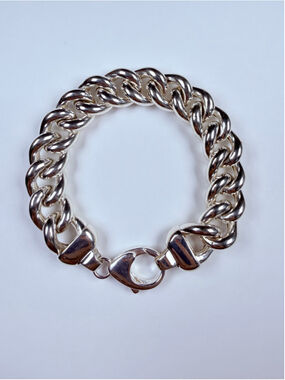 Fine Chunky Belmont Curb Chain 13.5MM Sterling 925 Silver Bracelet Italy